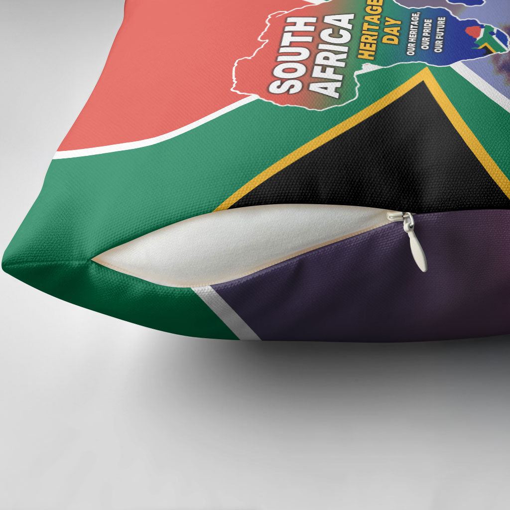 South Africa Heritage Day Pillow Cover Celebrating Roots Flag Map Sunset Savanna