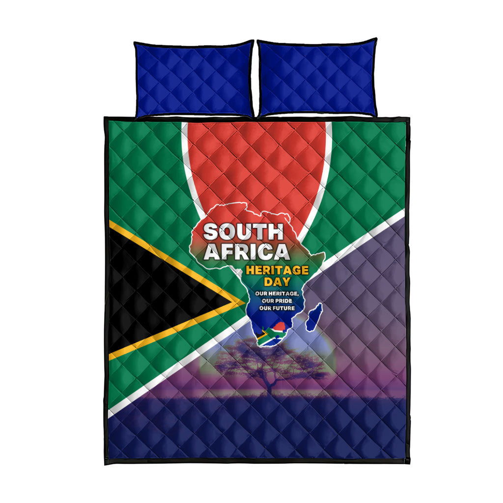 South Africa Heritage Day Quilt Bed Set Celebrating Roots Flag Map Sunset Savanna