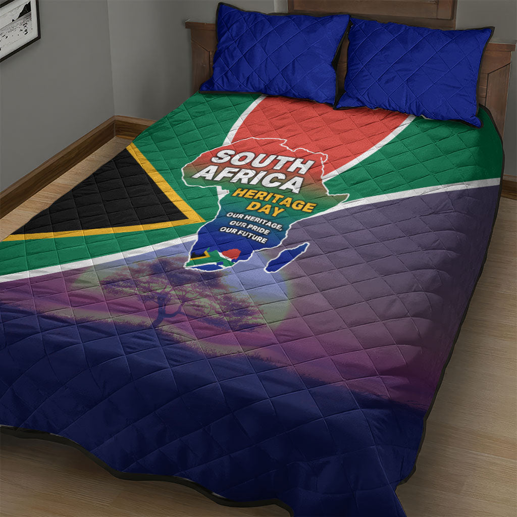 South Africa Heritage Day Quilt Bed Set Celebrating Roots Flag Map Sunset Savanna
