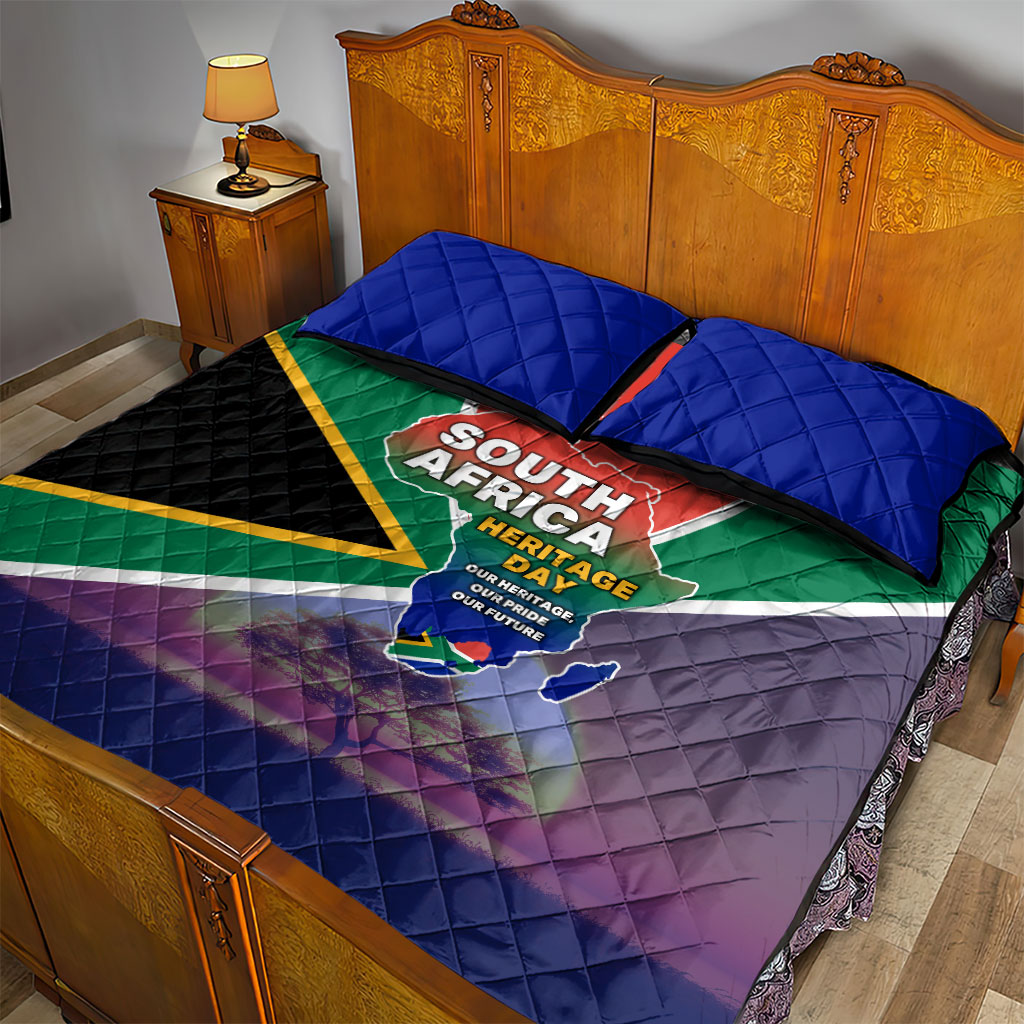 South Africa Heritage Day Quilt Bed Set Celebrating Roots Flag Map Sunset Savanna