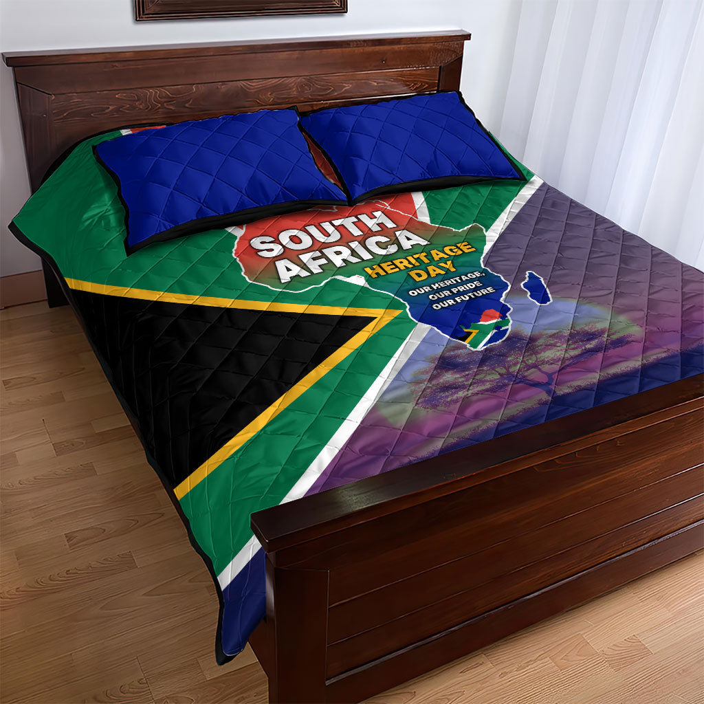 South Africa Heritage Day Quilt Bed Set Celebrating Roots Flag Map Sunset Savanna