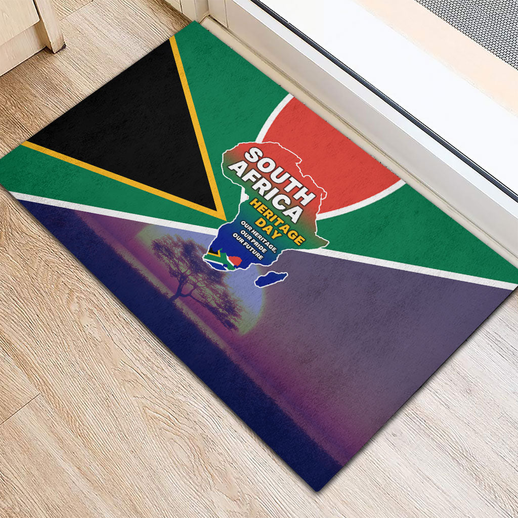South Africa Heritage Day Rubber Doormat Celebrating Roots Flag Map Sunset Savanna