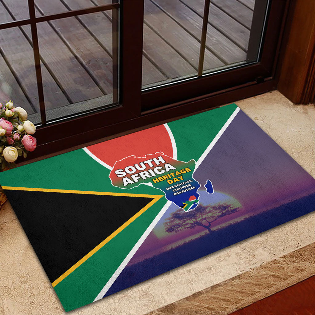 South Africa Heritage Day Rubber Doormat Celebrating Roots Flag Map Sunset Savanna
