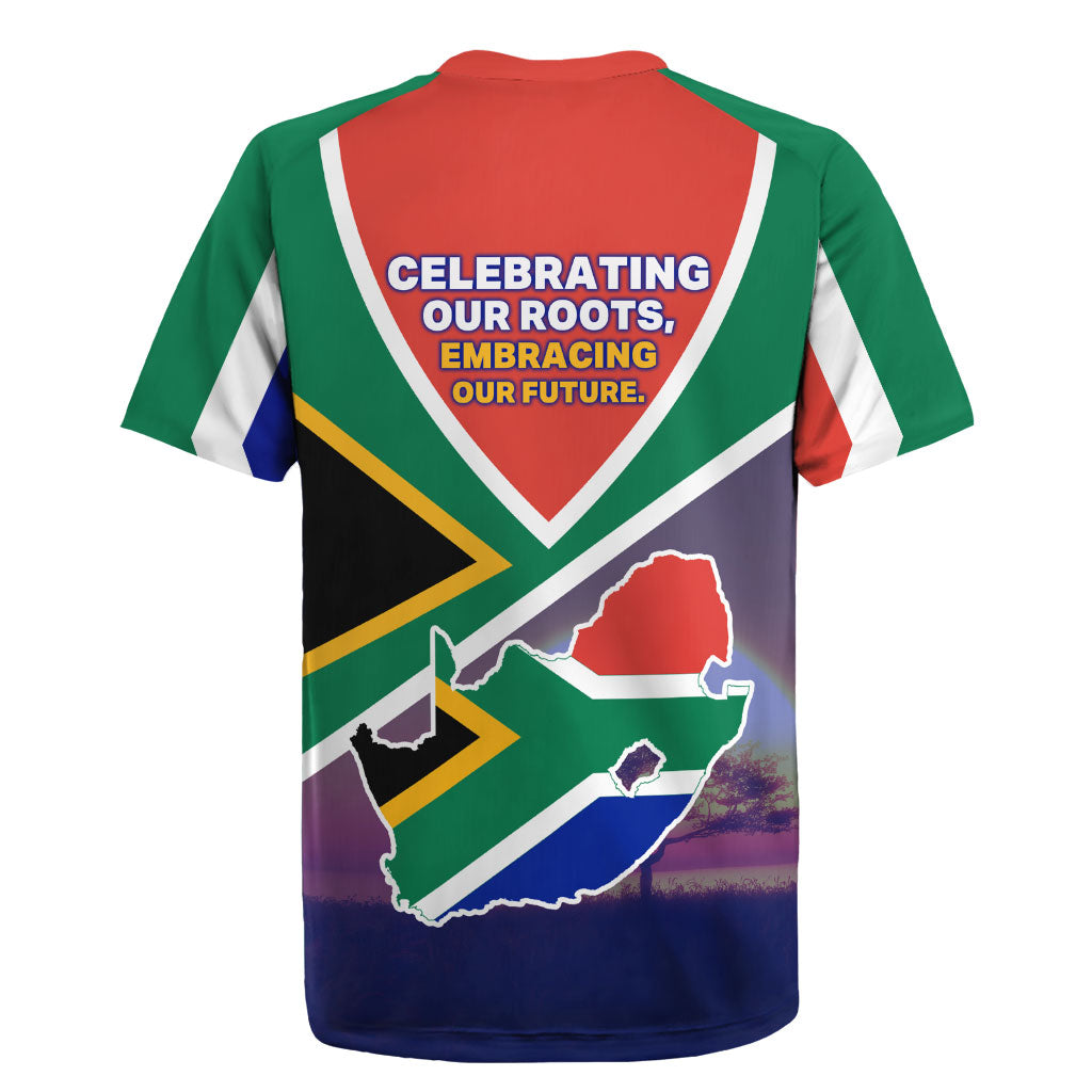 South Africa Heritage Day Rugby Jersey Celebrating Roots Flag Map Sunset Savanna