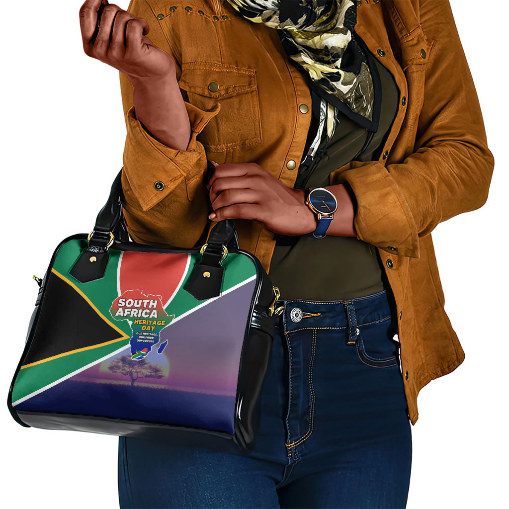 South Africa Heritage Day Shoulder Handbag Celebrating Roots Flag Map Sunset Savanna