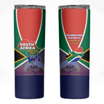 South Africa Heritage Day Skinny Tumbler Celebrating Roots Flag Map Sunset Savanna