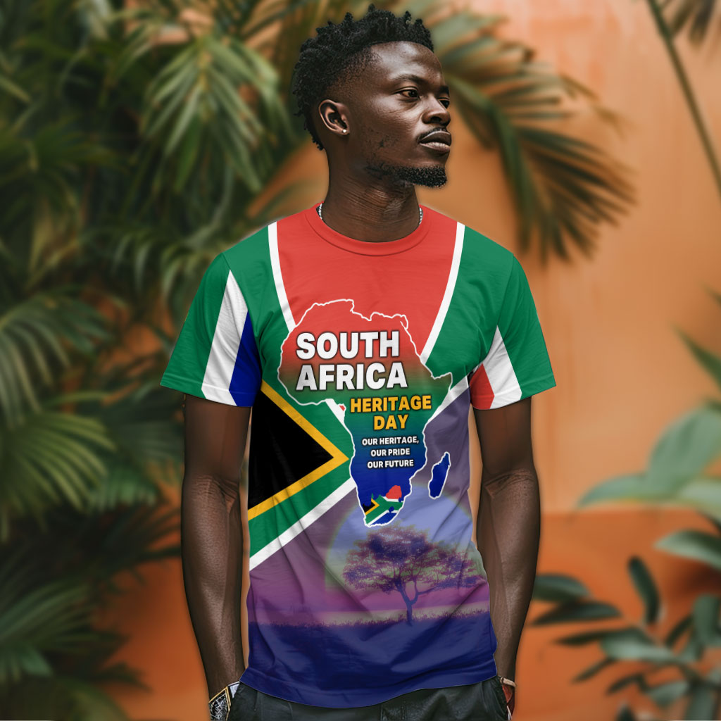 South Africa Heritage Day T shirt Celebrating Roots Flag Map Sunset Savanna