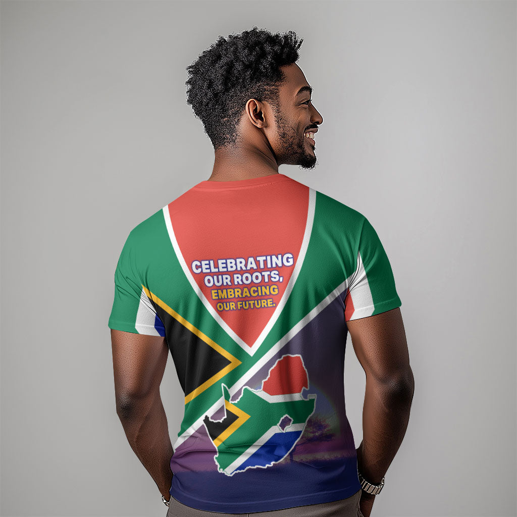 South Africa Heritage Day T shirt Celebrating Roots Flag Map Sunset Savanna