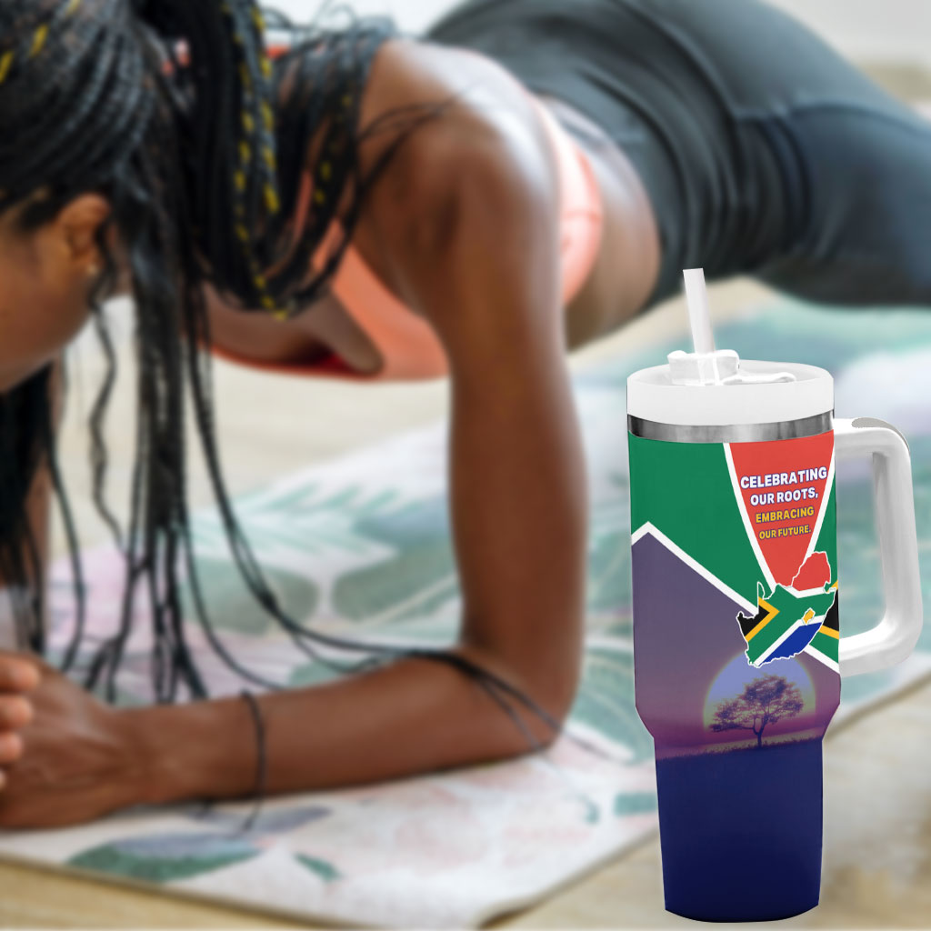 South Africa Heritage Day Tumbler With Handle Celebrating Roots Flag Map Sunset Savanna