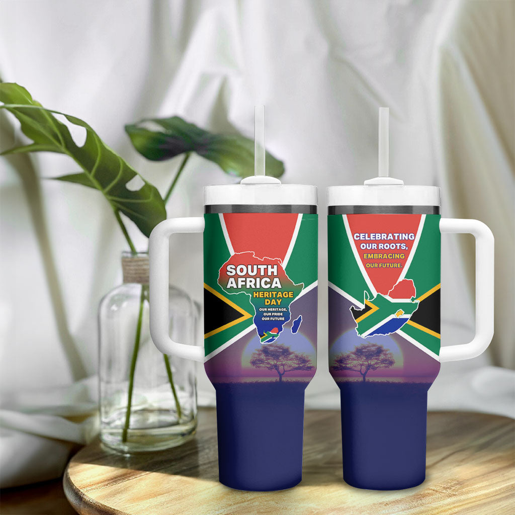 South Africa Heritage Day Tumbler With Handle Celebrating Roots Flag Map Sunset Savanna