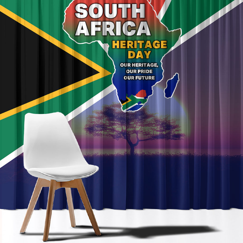 South Africa Heritage Day Window Curtain Celebrating Roots Flag Map Sunset Savanna
