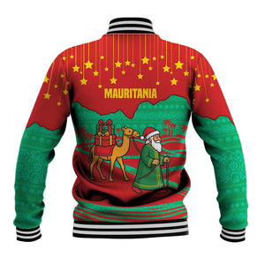 Mauritania Christmas Baseball Jacket Santa Claus Camel Gift Boxes Starry Sky and Desert - African Pride