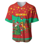 Mauritania Christmas Baseball Jersey Santa Claus Camel Gift Boxes Starry Sky and Desert - African Pride