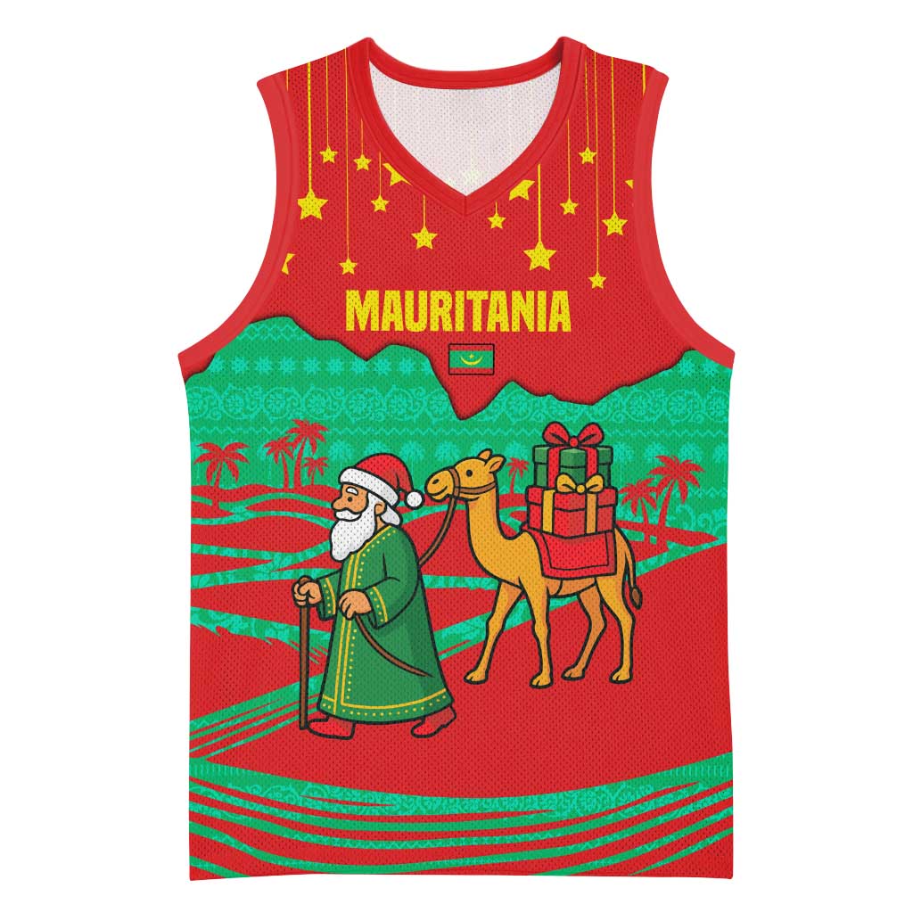 Mauritania Christmas Basketball Jersey Santa Claus Camel Gift Boxes Starry Sky and Desert TS04