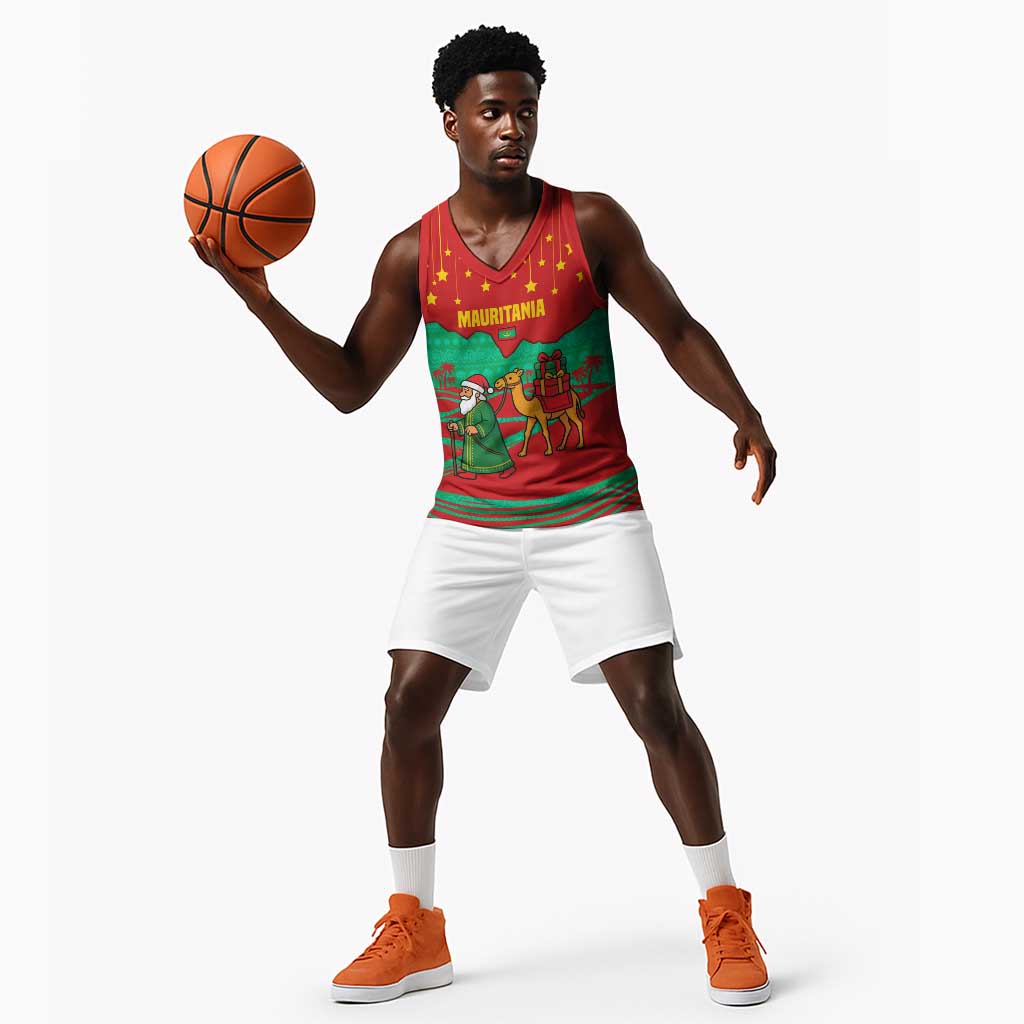 Mauritania Christmas Basketball Jersey Santa Claus Camel Gift Boxes Starry Sky and Desert TS04