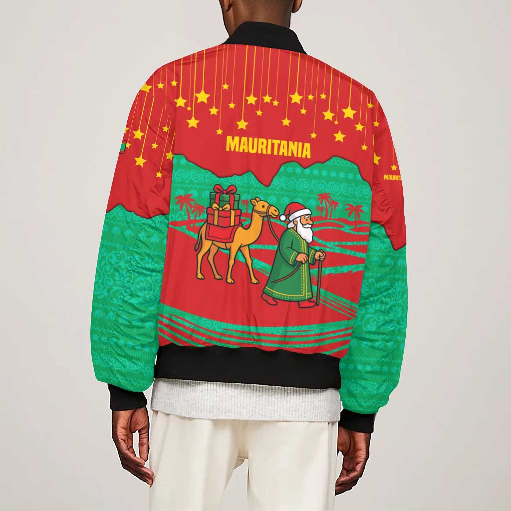 Mauritania Christmas Bomber Jacket Santa Claus Camel Gift Boxes Starry Sky and Desert - African Pride