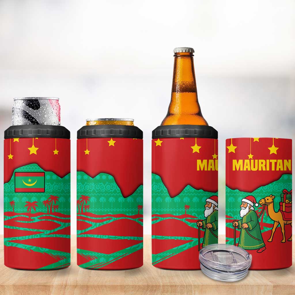 Mauritania Christmas 4 in 1 Can Cooler Tumbler Santa Claus Camel Gift Boxes Starry Sky and Desert - African Pride