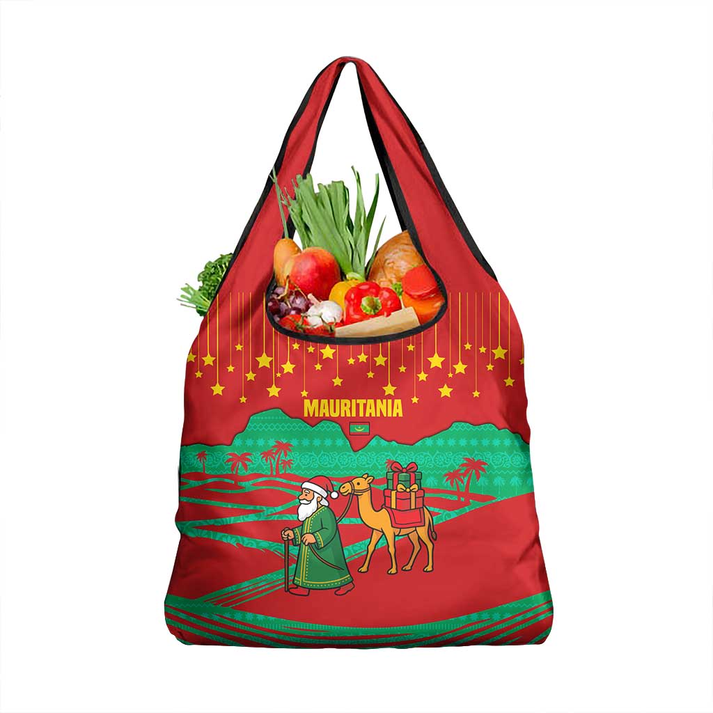 Mauritania Christmas Grocery Bag Santa Claus Camel Gift Boxes Starry Sky and Desert - African Pride