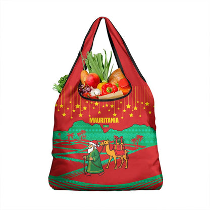 Mauritania Christmas Grocery Bag Santa Claus Camel Gift Boxes Starry Sky and Desert - African Pride