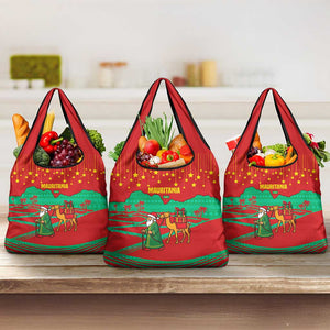 Mauritania Christmas Grocery Bag Santa Claus Camel Gift Boxes Starry Sky and Desert - African Pride