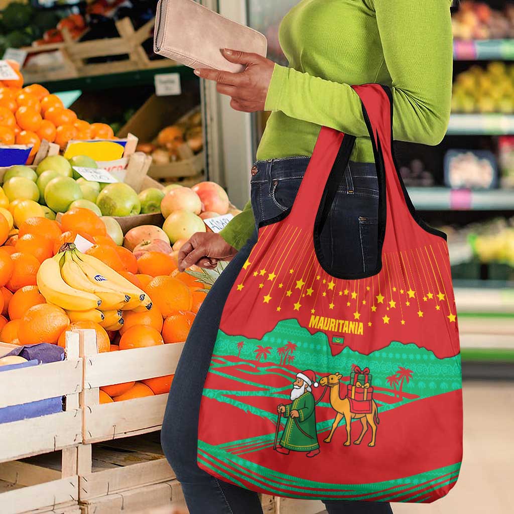 Mauritania Christmas Grocery Bag Santa Claus Camel Gift Boxes Starry Sky and Desert - African Pride