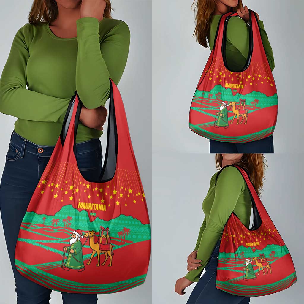 Mauritania Christmas Grocery Bag Santa Claus Camel Gift Boxes Starry Sky and Desert - African Pride