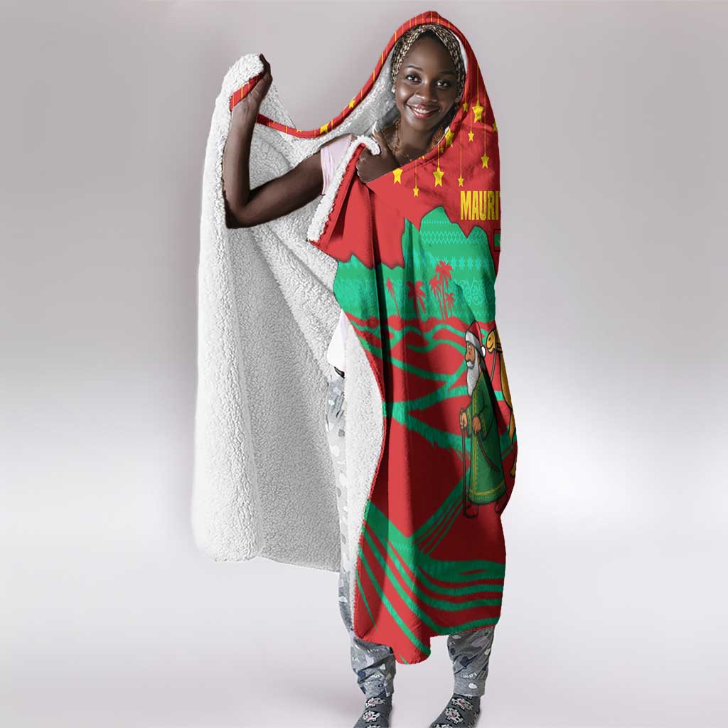Mauritania Christmas Hooded Blanket Santa Claus Camel Gift Boxes Starry Sky and Desert - African Pride