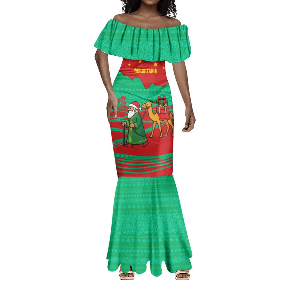 Mauritania Christmas Mermaid Dress Santa Claus Camel Gift Boxes Starry Sky and Desert - African Pride