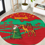 Mauritania Christmas Round Carpet Santa Claus Camel Gift Boxes Starry Sky and Desert - African Pride