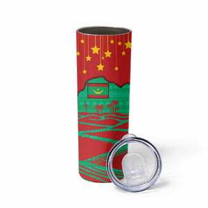Mauritania Christmas Skinny Tumbler Santa Claus Camel Gift Boxes Starry Sky and Desert - African Pride