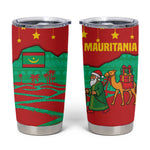 Mauritania Christmas Tumbler Cup Santa Claus Camel Gift Boxes Starry Sky and Desert - African Pride
