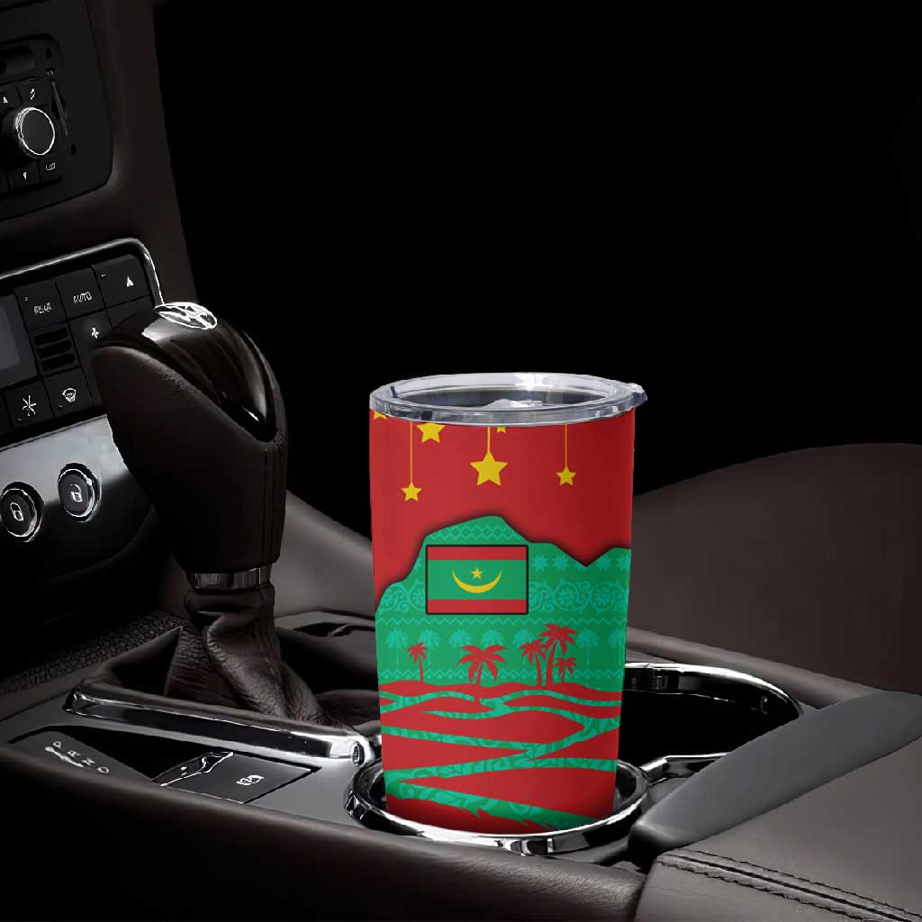 Mauritania Christmas Tumbler Cup Santa Claus Camel Gift Boxes Starry Sky and Desert - African Pride