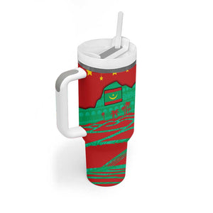 Mauritania Christmas Tumbler With Handle Santa Claus Camel Gift Boxes Starry Sky and Desert - African Pride