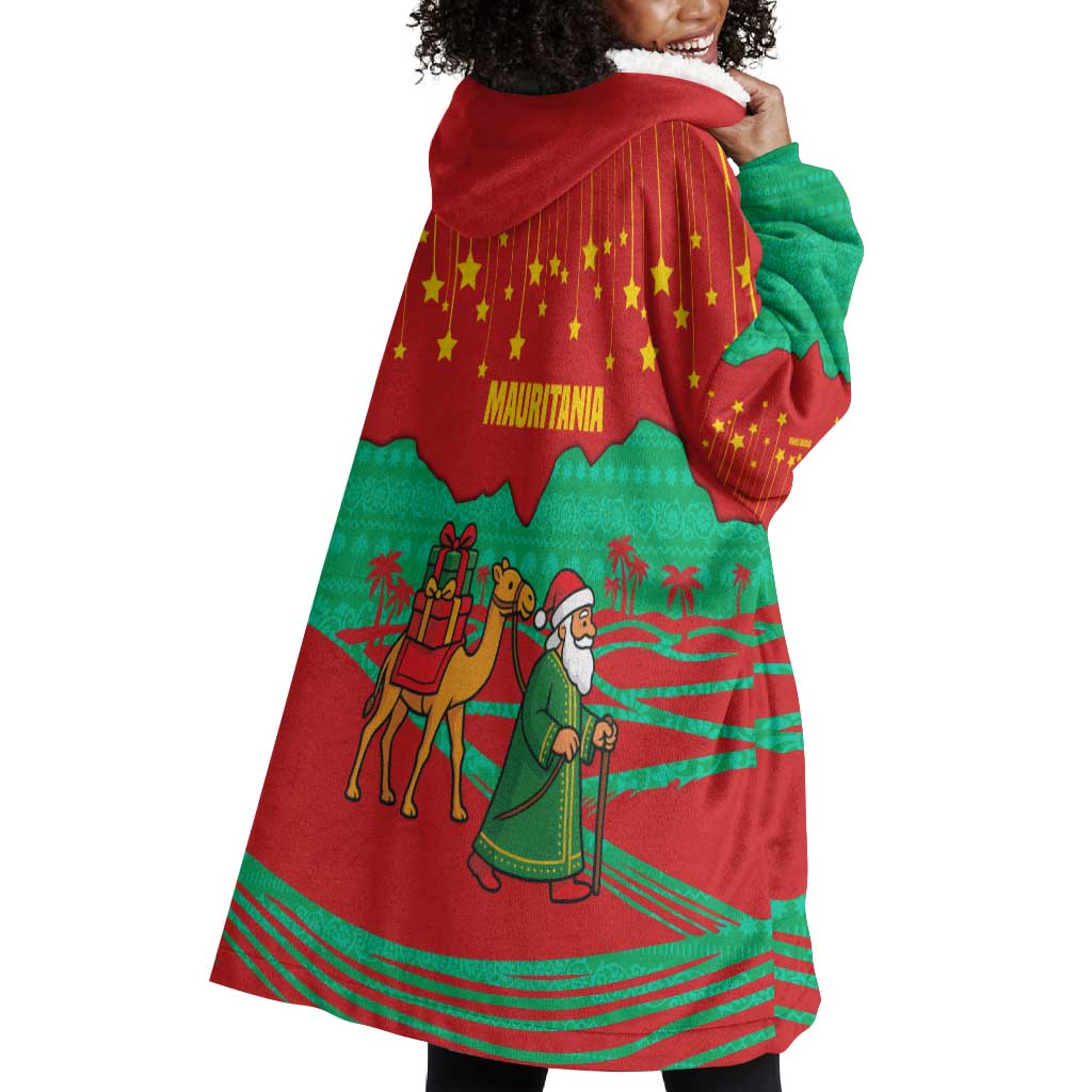 Mauritania Christmas Wearable Blanket Hoodie Santa Claus Camel Gift Boxes Starry Sky and Desert - African Pride