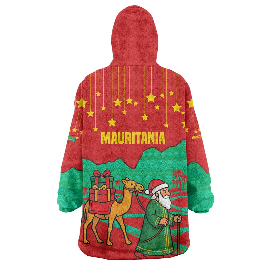 Mauritania Christmas Wearable Blanket Hoodie Santa Claus Camel Gift Boxes Starry Sky and Desert - African Pride