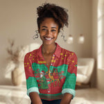 Mauritania Christmas Women Casual Shirt Santa Claus Camel Gift Boxes Starry Sky and Desert - African Pride