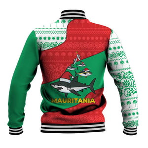 Mauritania Christmas Baseball Jacket Santa Sharks Festive Fish Pattern and Red Green Holiday - African Pride