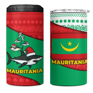 Mauritania Christmas 4 in 1 Can Cooler Tumbler Santa Sharks Festive Fish Pattern and Red Green Holiday - African Pride