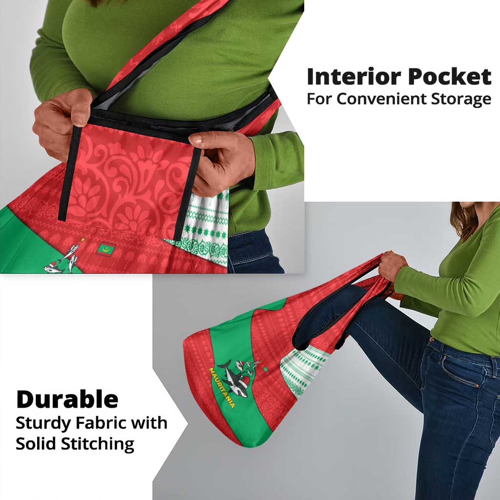 Mauritania Christmas Grocery Bag Santa Sharks Festive Fish Pattern and Red Green Holiday - African Pride