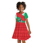 Mauritania Christmas Kid Short Sleeve Dress Santa Sharks Festive Fish Pattern and Red Green Holiday - African Pride