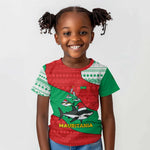 Mauritania Christmas Kid T shirt Santa Sharks Festive Fish Pattern and Red Green Holiday - African Pride