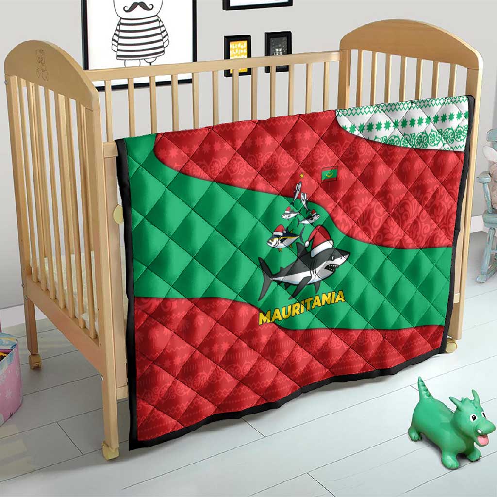 Mauritania Christmas Quilt Santa Sharks Festive Fish Pattern and Red Green Holiday - African Pride