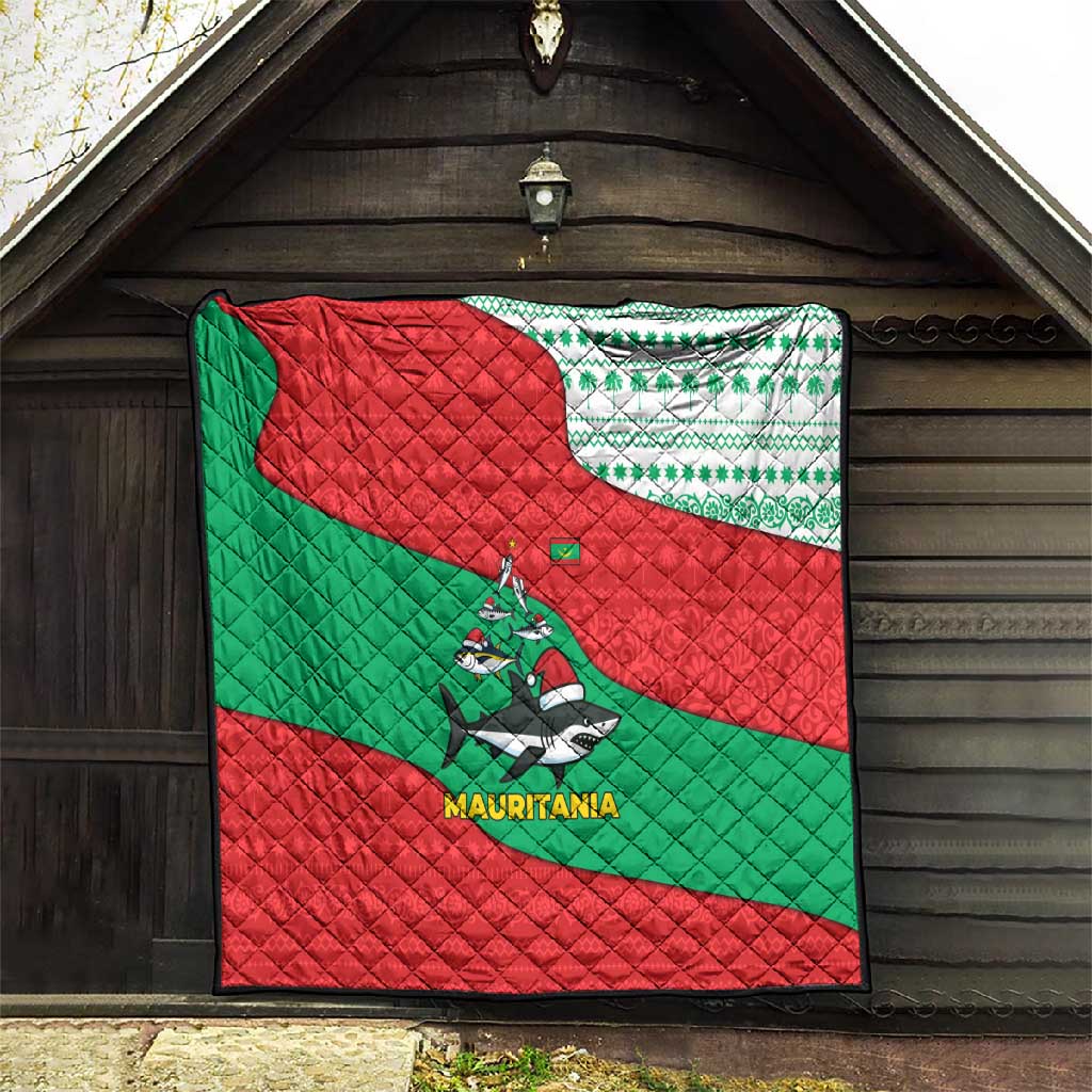 Mauritania Christmas Quilt Santa Sharks Festive Fish Pattern and Red Green Holiday - African Pride