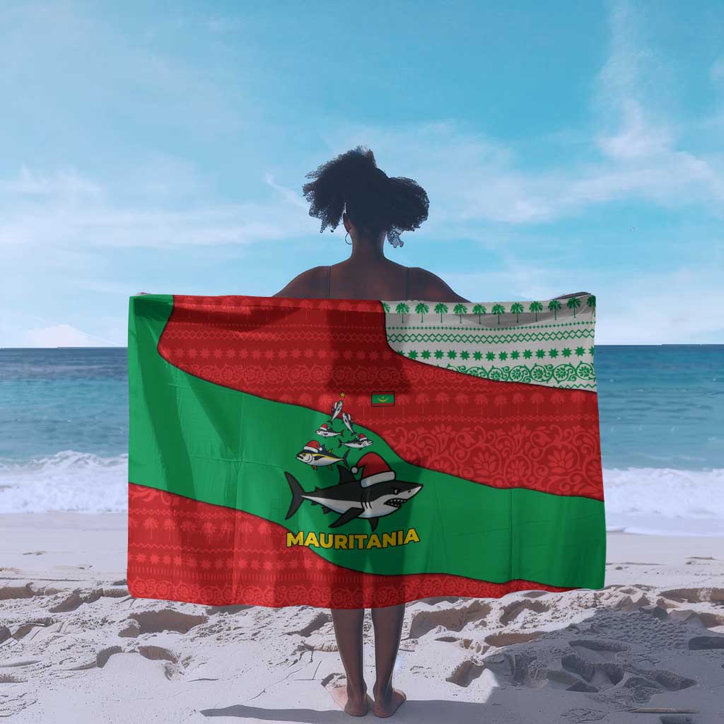 Mauritania Christmas Sarong Santa Sharks Festive Fish Pattern and Red Green Holiday - African Pride