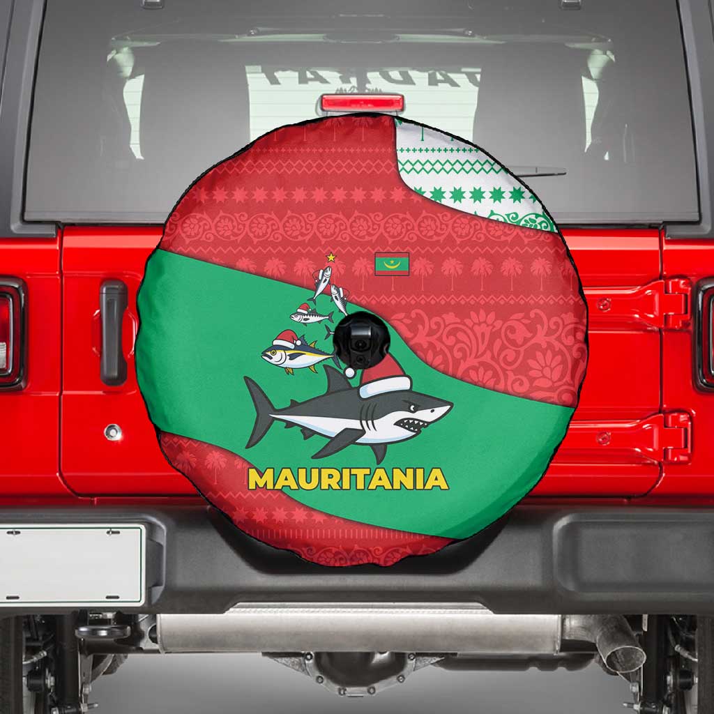 Mauritania Christmas Spare Tire Cover Santa Sharks Festive Fish Pattern and Red Green Holiday - African Pride