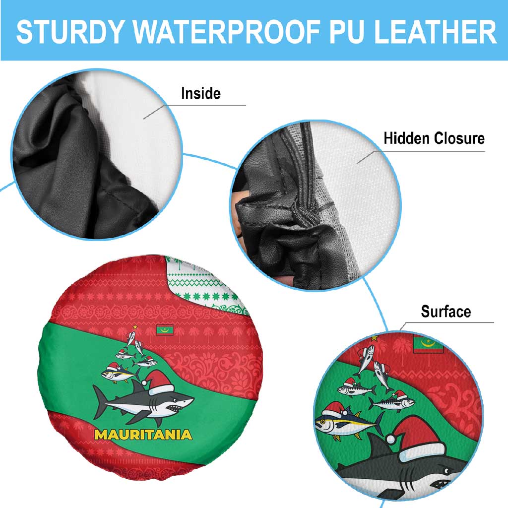 Mauritania Christmas Spare Tire Cover Santa Sharks Festive Fish Pattern and Red Green Holiday - African Pride