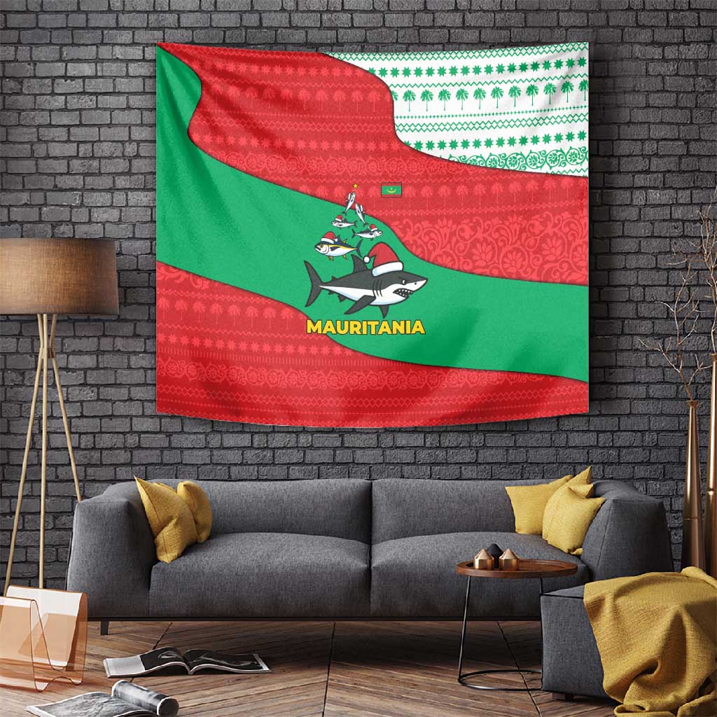 Mauritania Christmas Tapestry Santa Sharks Festive Fish Pattern and Red Green Holiday - African Pride