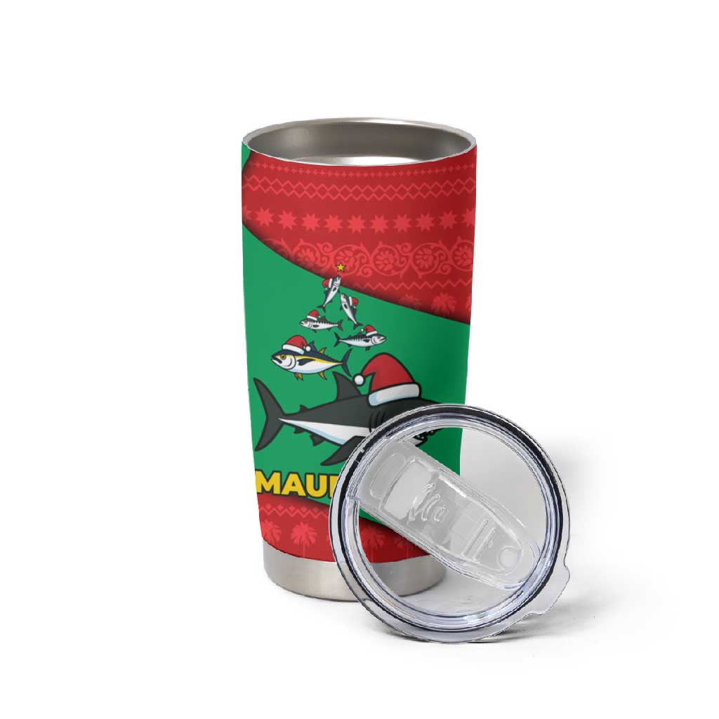 Mauritania Christmas Tumbler Cup Santa Sharks Festive Fish Pattern and Red Green Holiday - African Pride