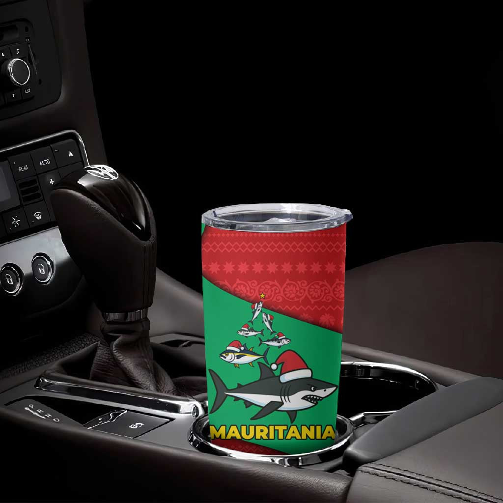 Mauritania Christmas Tumbler Cup Santa Sharks Festive Fish Pattern and Red Green Holiday - African Pride