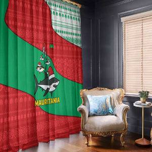 Mauritania Christmas Window Curtain Santa Sharks Festive Fish Pattern and Red Green Holiday - African Pride